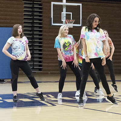 Sorority members dance during the Greek Lip Sync battle at Lee Arena in 2018